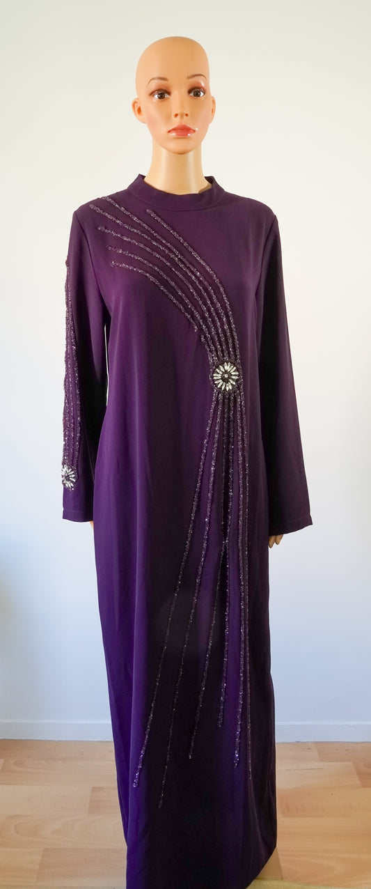 Abaya avec broderies perlées & fleurs argentées