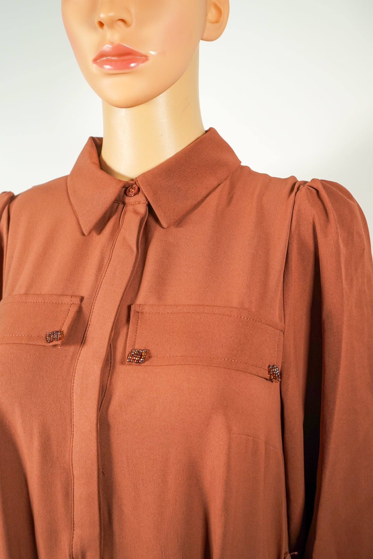 Kemerli uzun kahverengi elbise